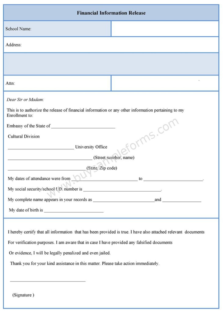 Financial Information Release Form Sample Forms