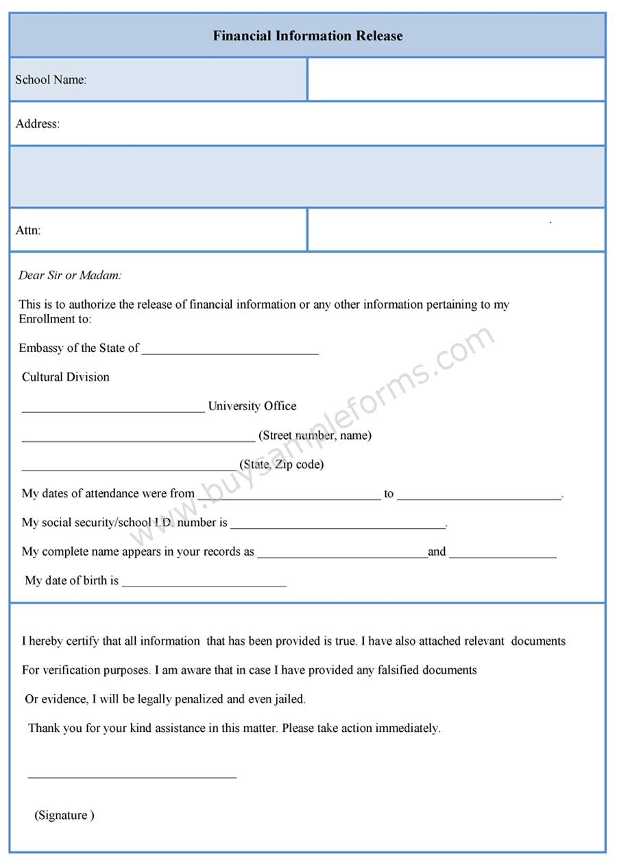 Financial Information Release Form Sample Forms