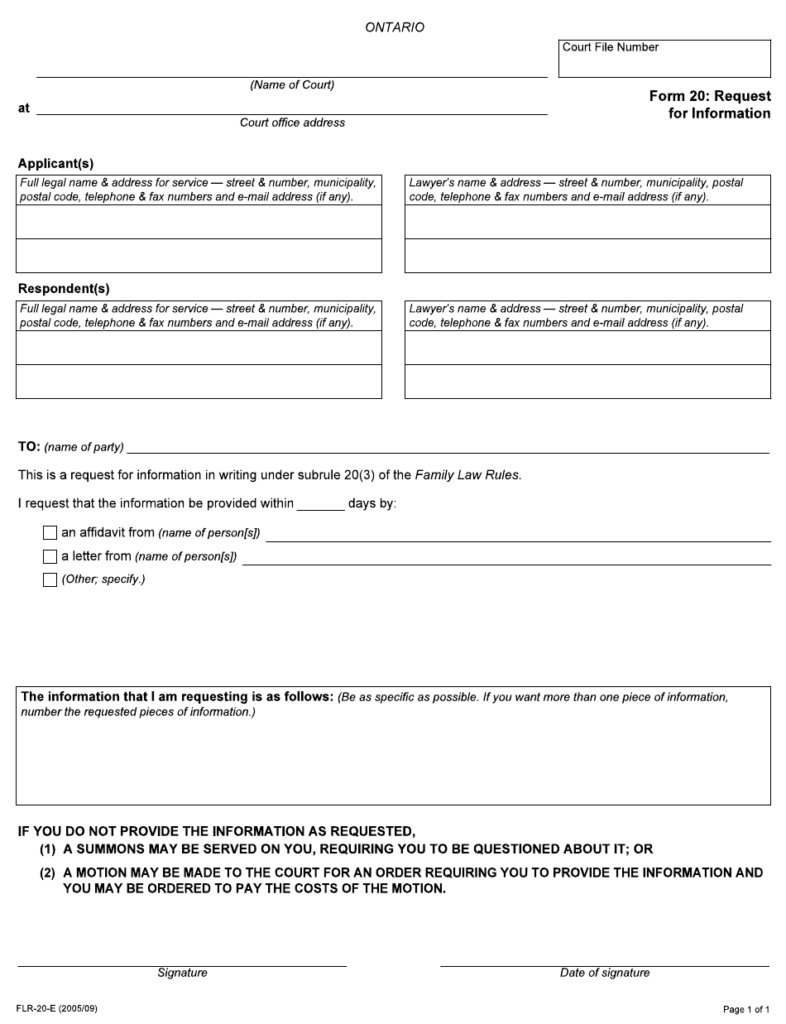 Form 20 Download Fillable PDF Or Fill Online Request For Information 