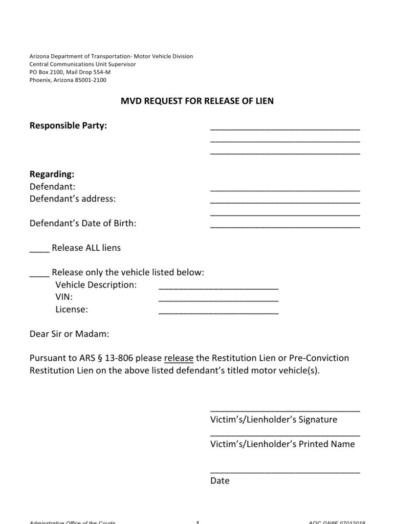 Form AOC GN8F Download Printable PDF Or Fill Online Mvd Request For 