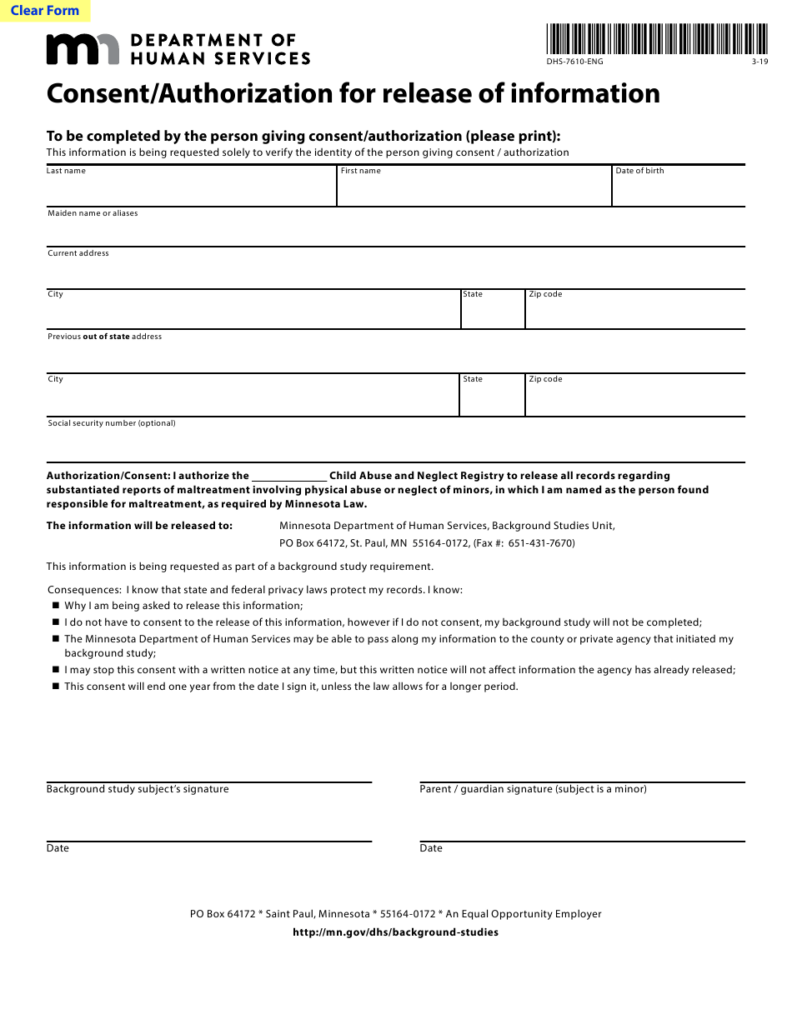 Form DHS 7610 ENG Download Fillable PDF Or Fill Online Consent 