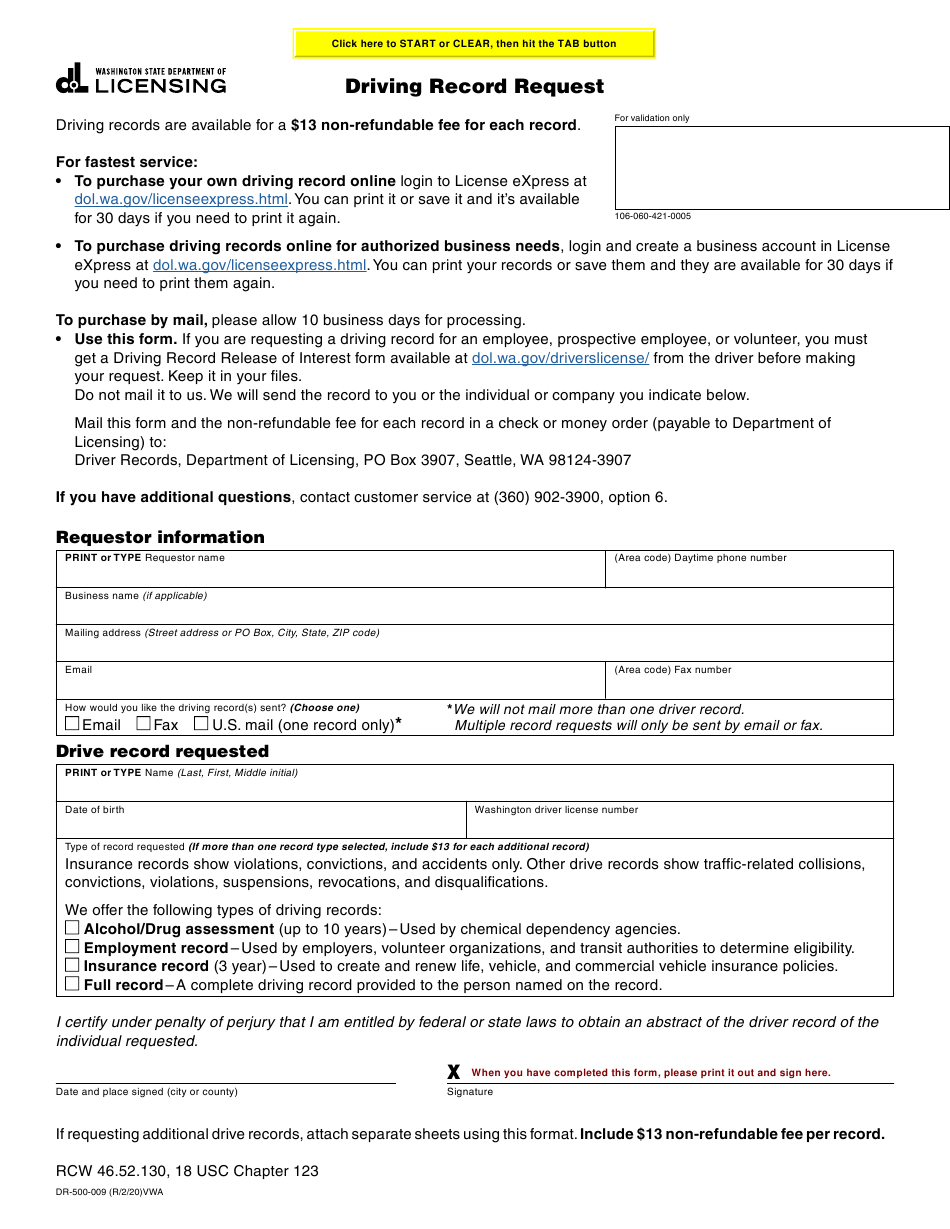 Form DR 500 009 Download Fillable PDF Or Fill Online Driving Record 