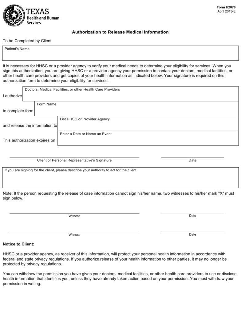 Form H2076 Download Fillable PDF Or Fill Online Authorization To 