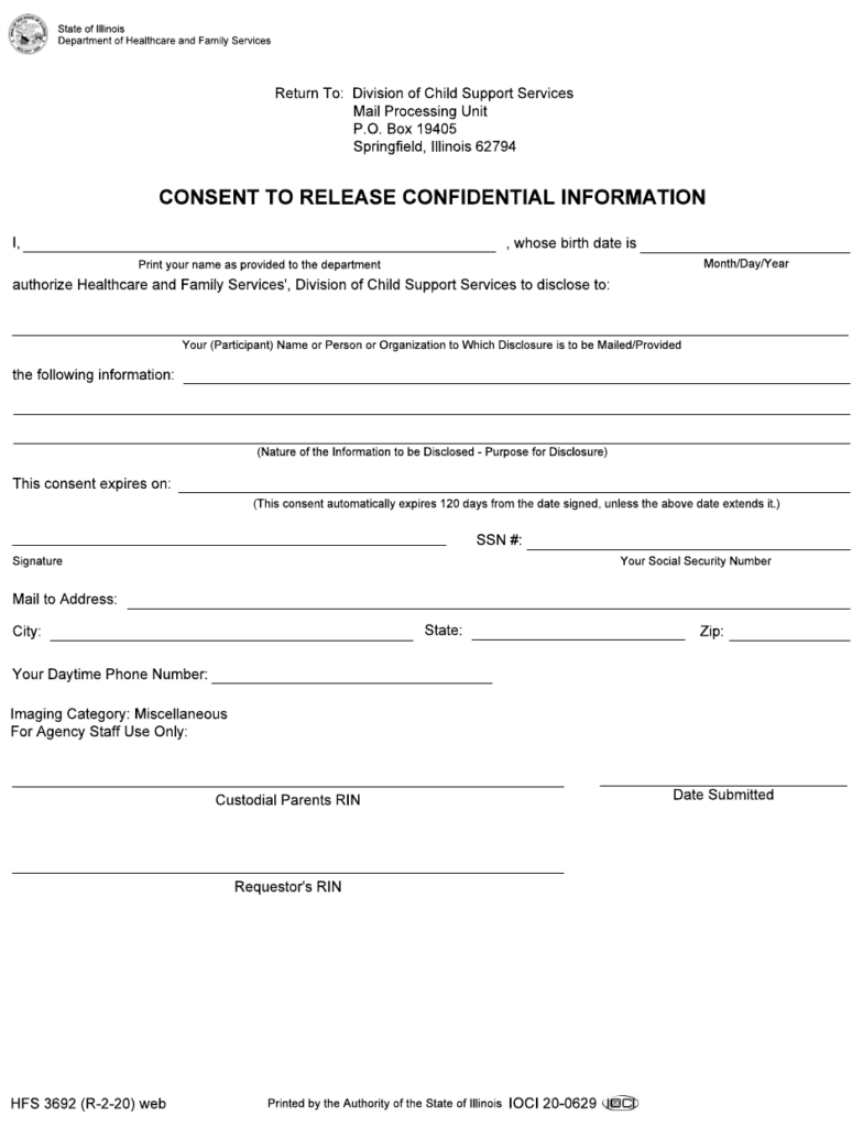 Form HFS3692 Download Fillable PDF Or Fill Online Consent To Release 