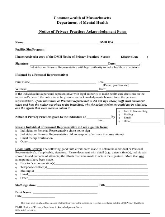 Form HIPAA F 2 Download Printable PDF Or Fill Online Notice Of Privacy 