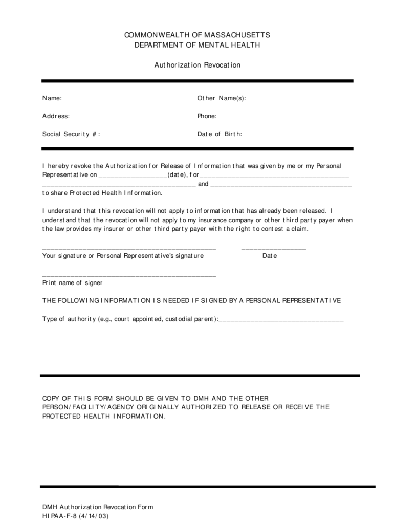 Form HIPAA F 8 Download Printable PDF Or Fill Online Authorization 