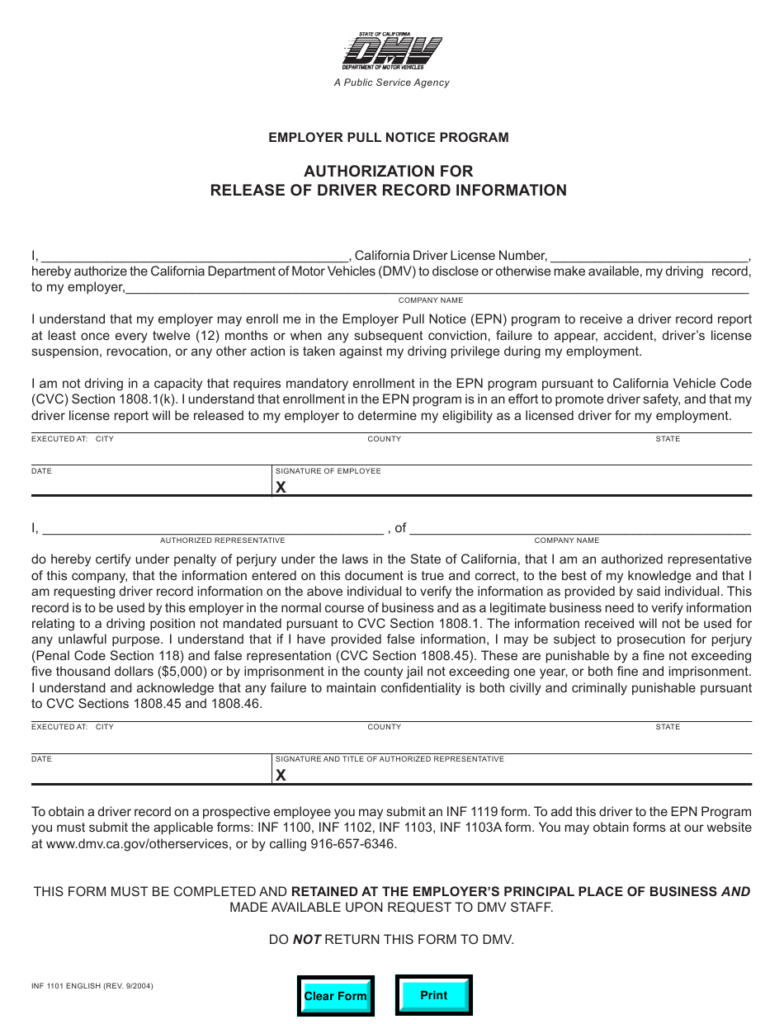 Form INF1101 Download Fillable PDF Or Fill Online Authorization For 