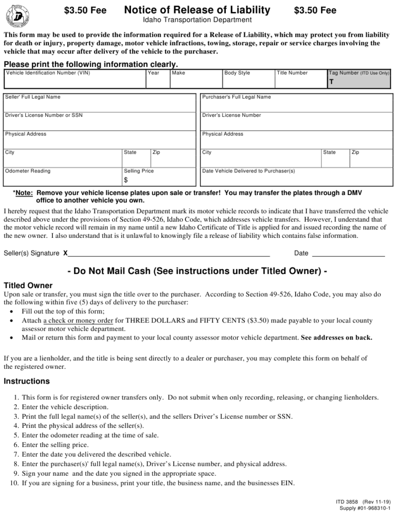 Form ITD3858 Download Fillable PDF Or Fill Online Notice Of Release Of 