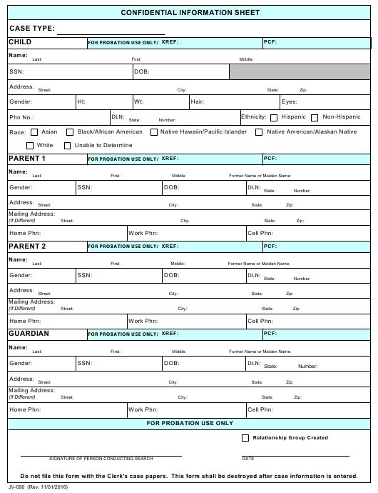 Form JV 090 Download Fillable PDF Or Fill Online Confidential 