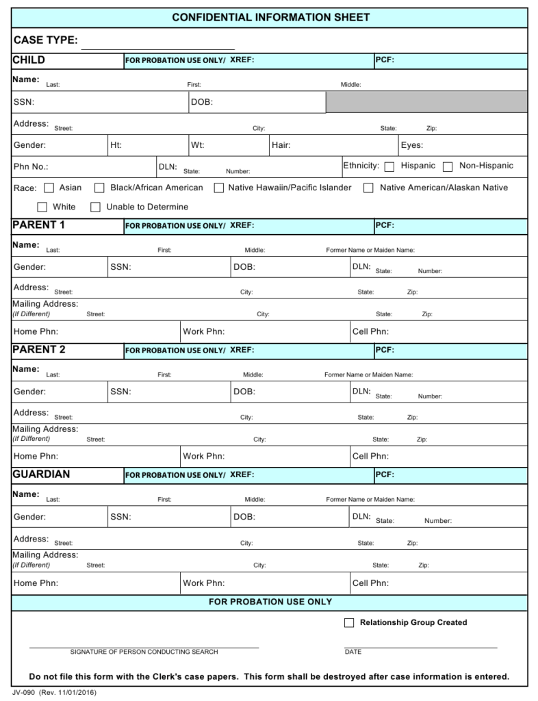 Form JV 090 Download Fillable PDF Or Fill Online Confidential 