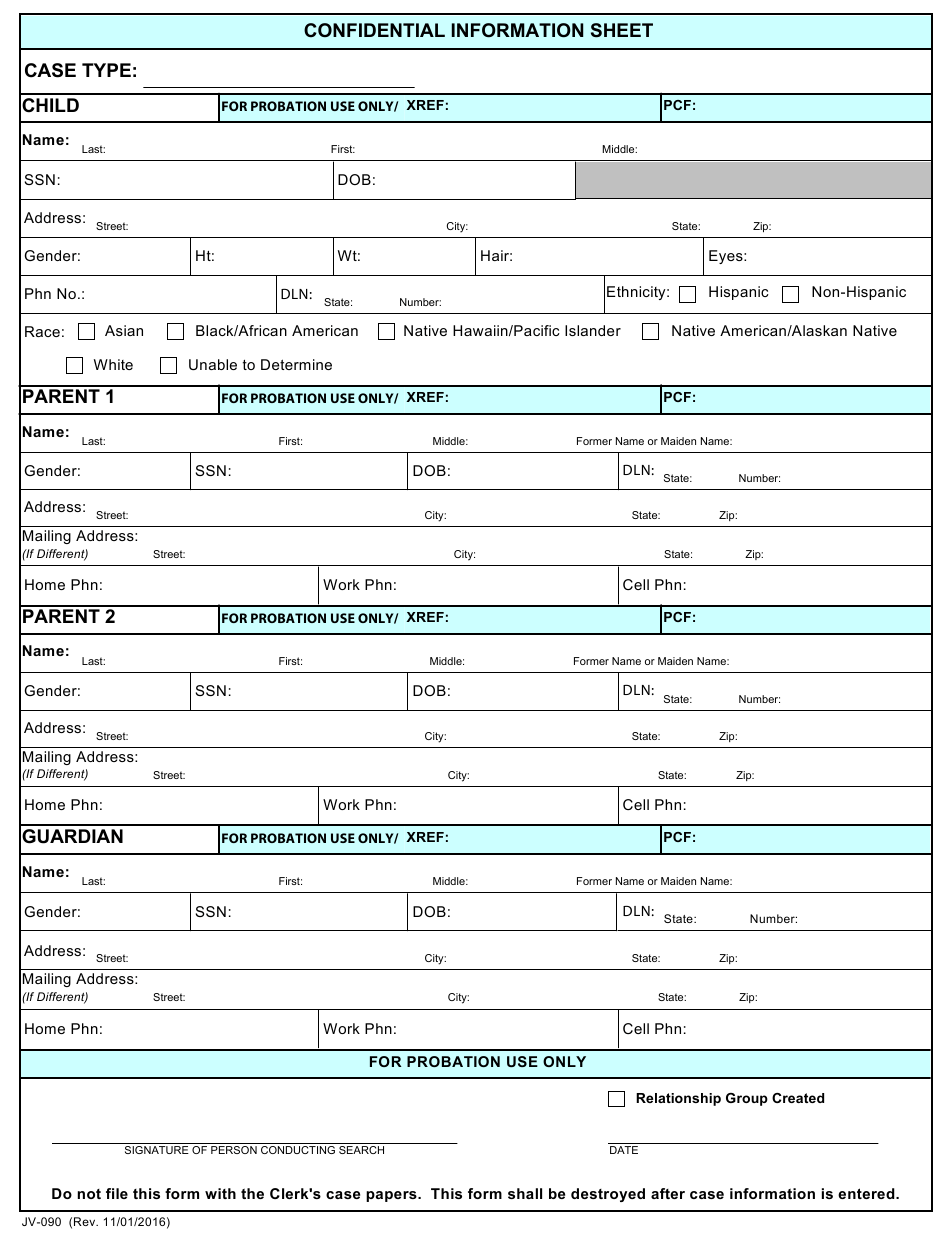 Form JV 090 Download Fillable PDF Or Fill Online Confidential