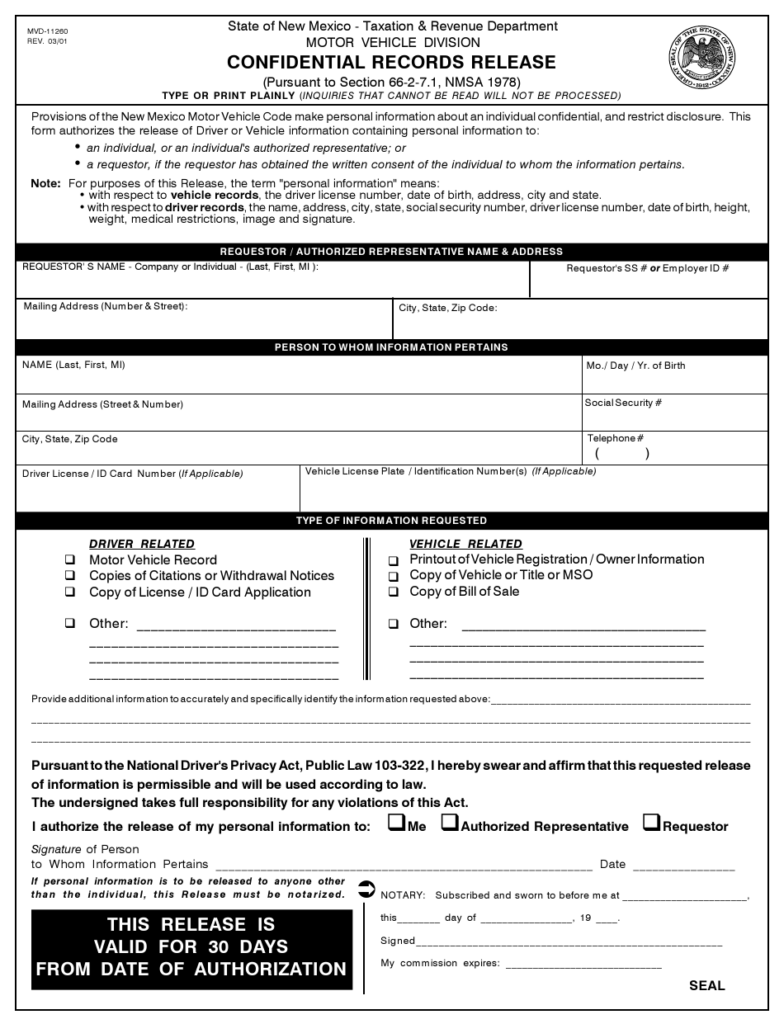 Form MVD 11260 Download Printable PDF Or Fill Online Confidential 