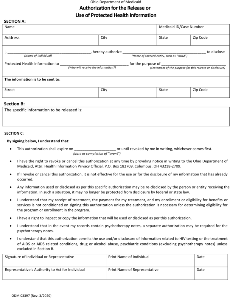 Form ODM03397 Download Fillable PDF Or Fill Online Authorization For 