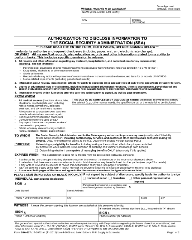 Form SSA 827 Edit Fill Sign Online Handypdf