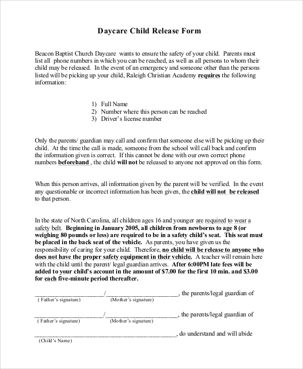 FREE 10 Sample Daycare Forms In PDF MS Word