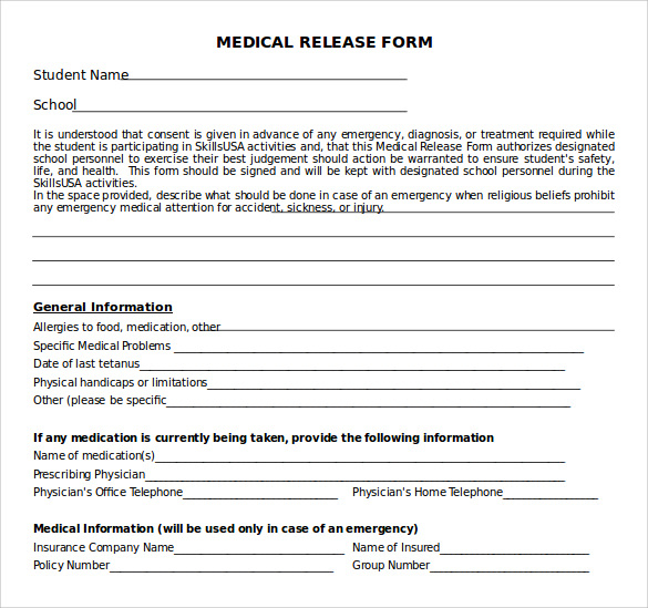 FREE 10 Sample Medical Release Forms In PDF MS Word