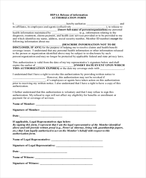 FREE 11 Sample HIPAA Forms In PDF MS Word