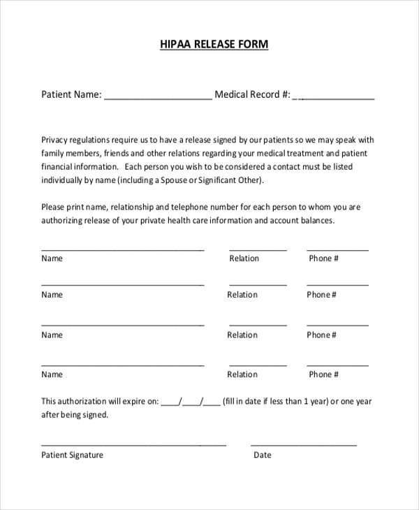 FREE 11 Sample HIPAA Release Forms In PDF MS Word