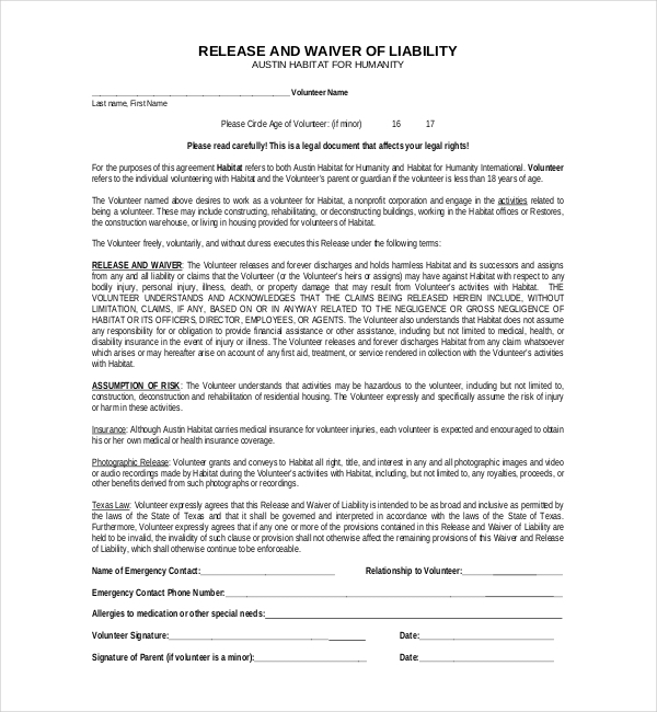 FREE 11 Sample Liability Release Forms In PDF MS Word Excel