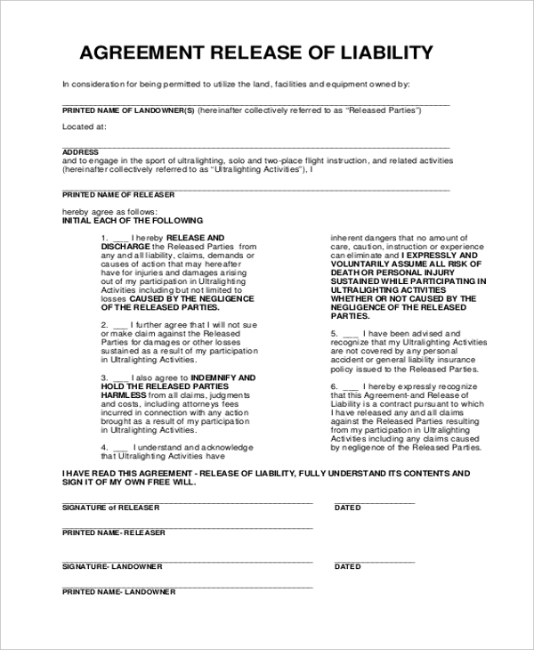 FREE 11 Sample Release Of Liability Forms In PDF MS Word