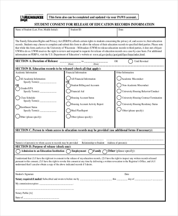 FREE 11 Sample Student Consent Forms In PDF Word