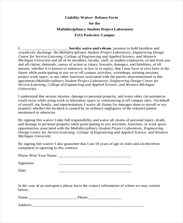 FREE 12 Sample Liability Waiver Forms In PDF MS Word