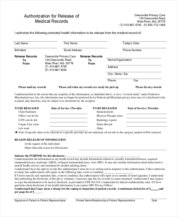 FREE 12 Sample Medical Records Release Forms In PDF MS Word Excel