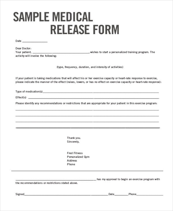 FREE 12 Sample Medical Release Forms In PDF MS Word Excel