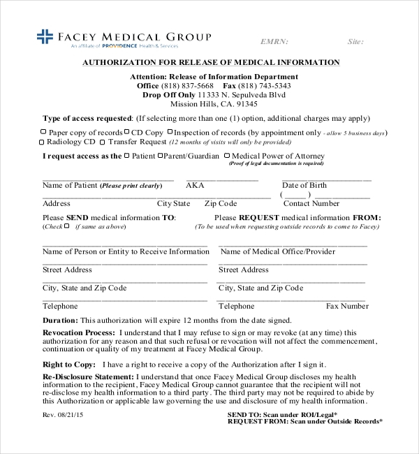 FREE 16 Sample Medical Authorization Forms In PDF Word Excel