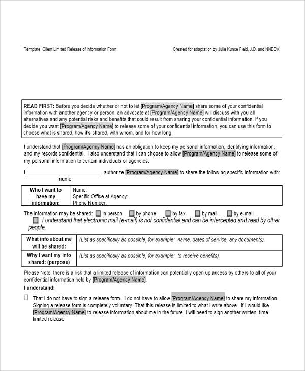 FREE 19 Sample General Release Of Information Forms In PDF Ms Word