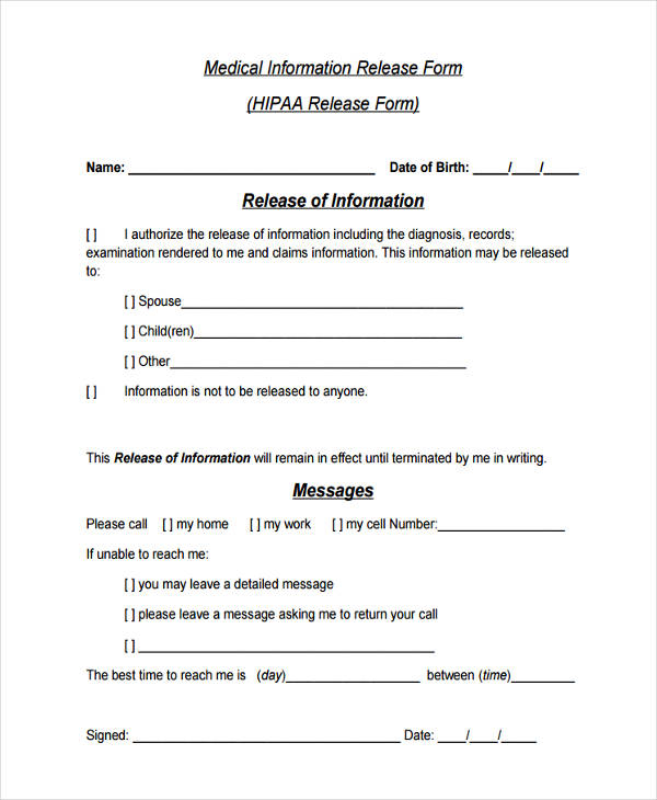 FREE 24 General Release Of Information Forms In PDF Ms Word