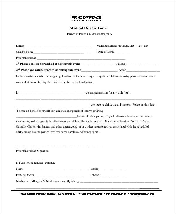 FREE 27 Printable Medical Release Forms In PDF Excel MS Word