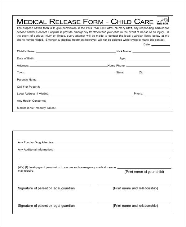 FREE 27 Sample Medical Release Forms In PDF Excel MS Word