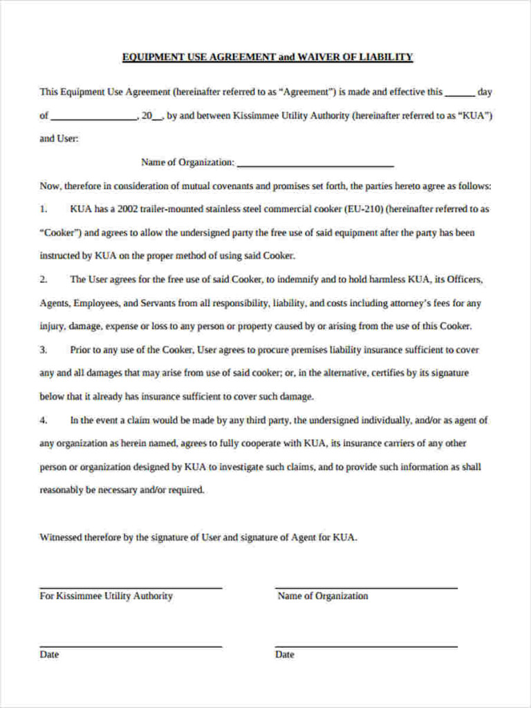 FREE 5 Equipment Liability Form Samples In MS Word PDF
