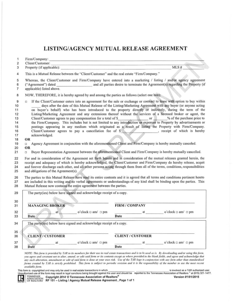 FREE 5 Mutual Release Agreement Contract Forms In PDF MS Word