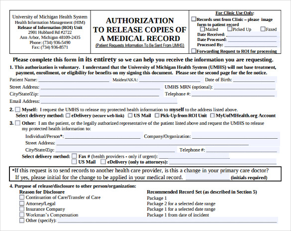 FREE 7 Generic Medical Records Release Forms In PDF MS Word