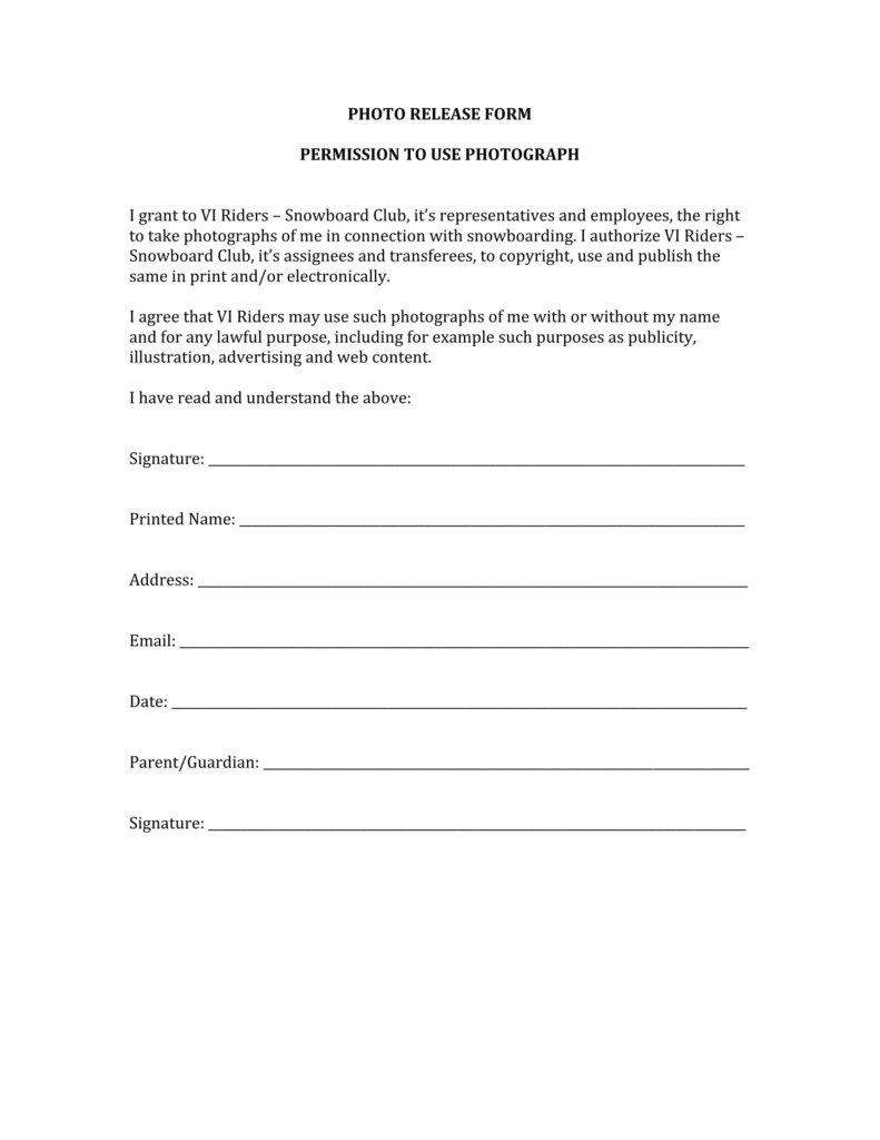 FREE 7 Photography Release Forms Organization Release Property 