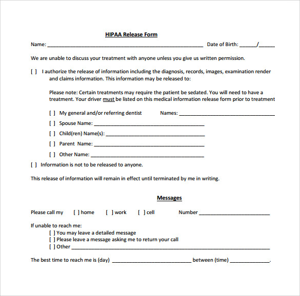 FREE 7 Sample Hipaa Release Forms In PDF MS Word