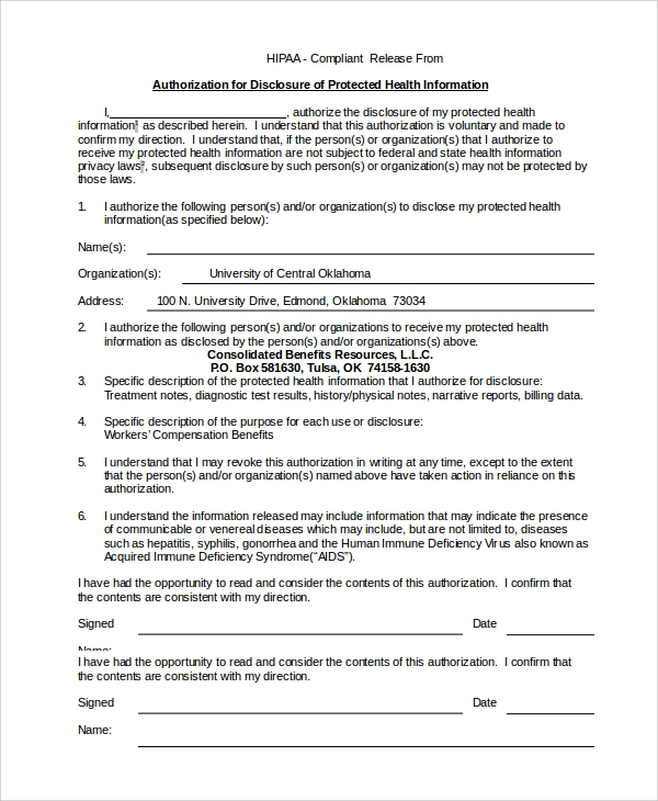 FREE 8 Sample Hipaa Release Forms In PDF MS Word