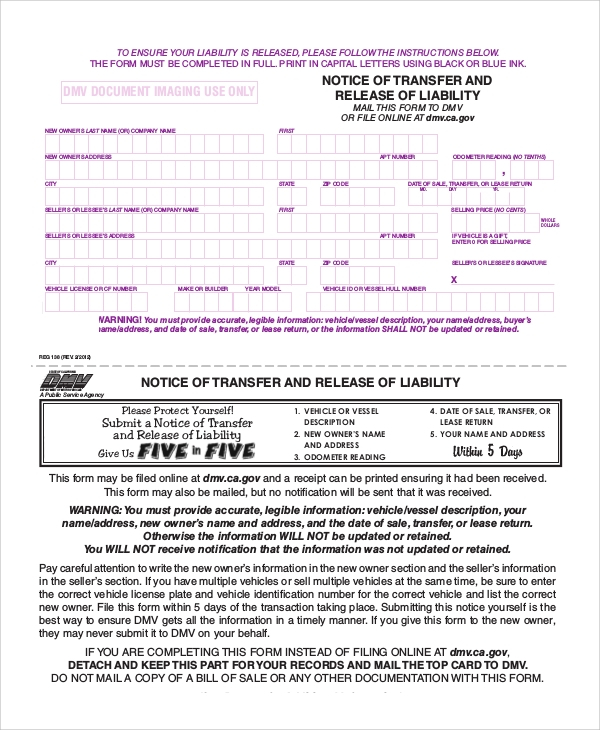 FREE 8 Sample Liability Release Forms In PDF MS Word