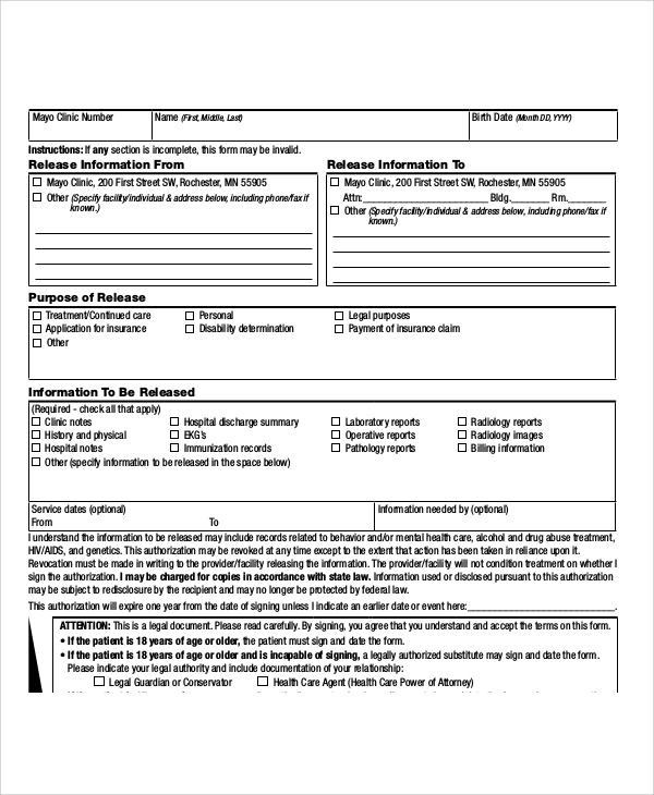 FREE 8 Sample Medical Authorization Release Forms In MS Word PDF