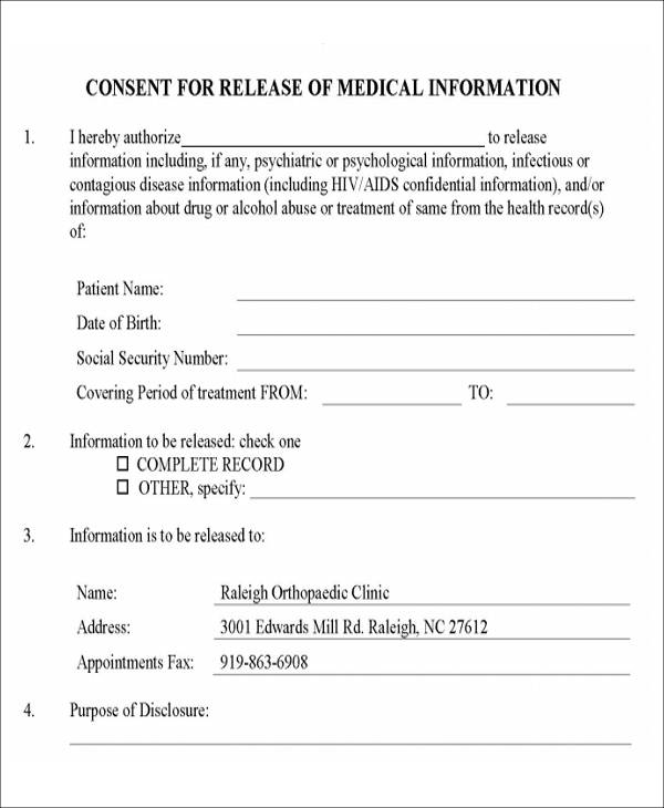 Generic Authorization To Release Medical Information Form