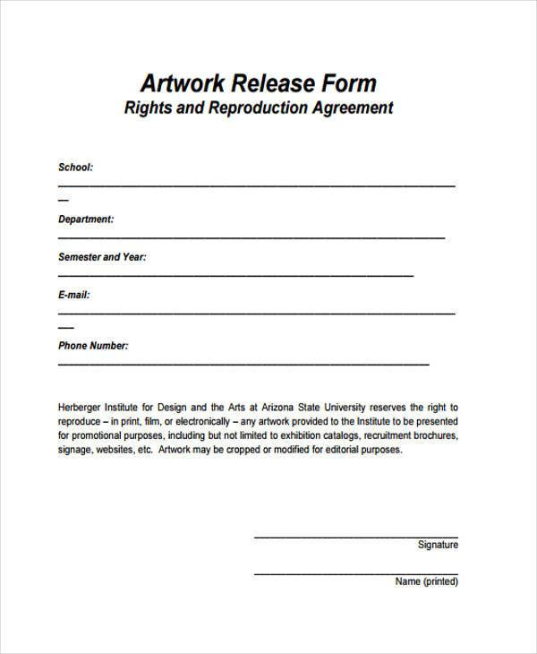 Free Artist Release Form Template ReleaseForm