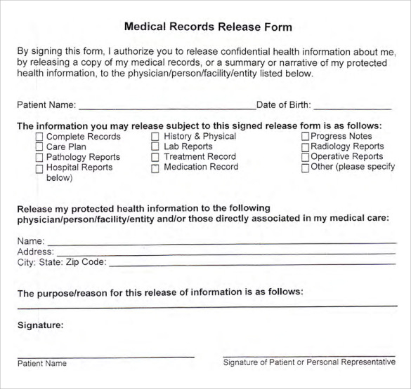 FREE 9 Sample Medical Records Release Forms In PDF