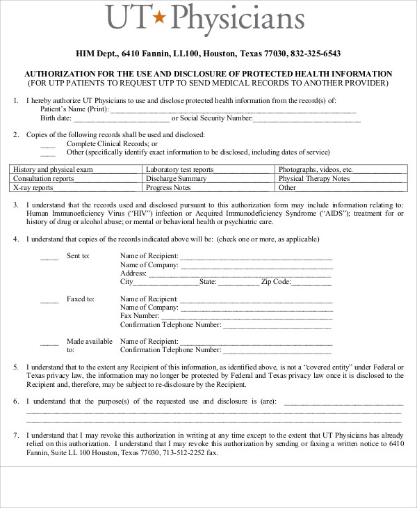 FREE 9 Sample Physician Release Forms In MS Word PDF