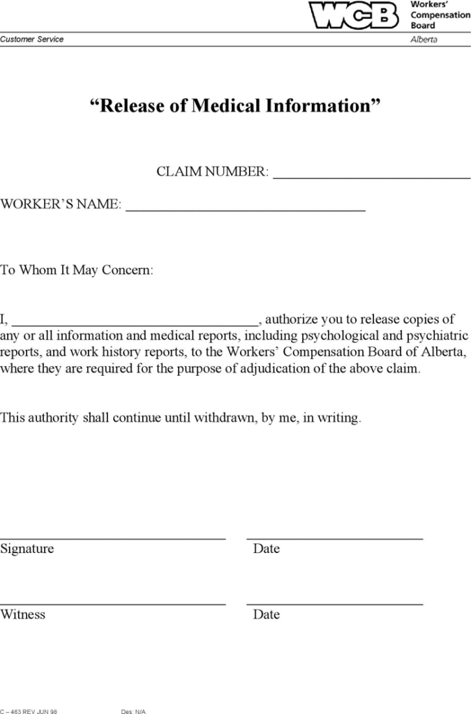 Free Alberta Release Of Medical Information Form PDF 17KB 1 Page s 