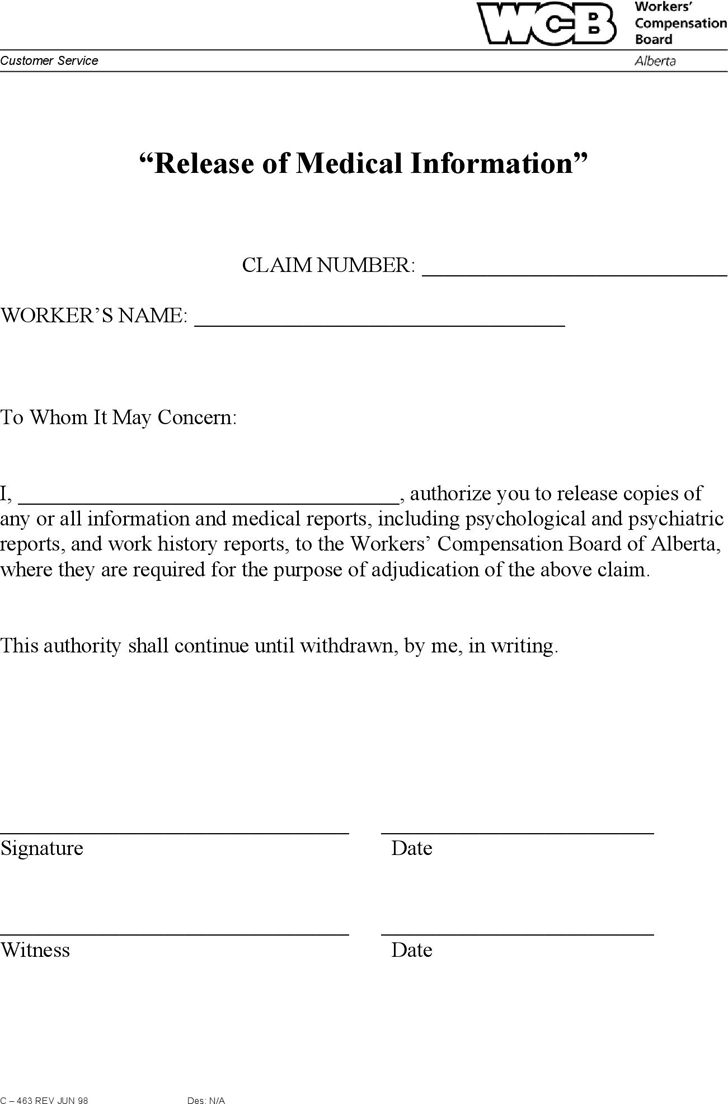 Free Alberta Release Of Medical Information Form PDF 17KB 1 Page s