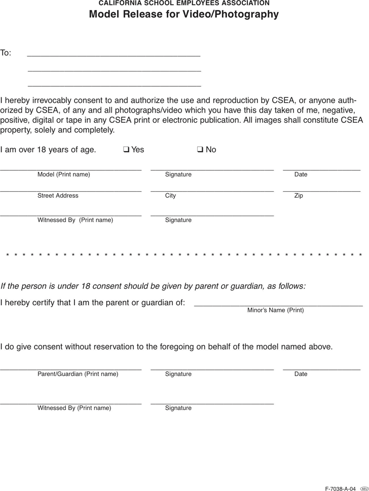 Free California Model Release Form PDF 9KB 1 Page s 