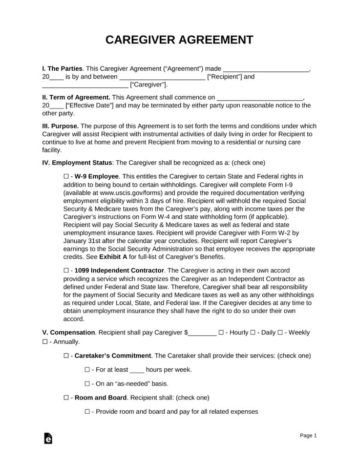 Free Caregiver Contract Agreement PDF Word EForms Free Fillable 