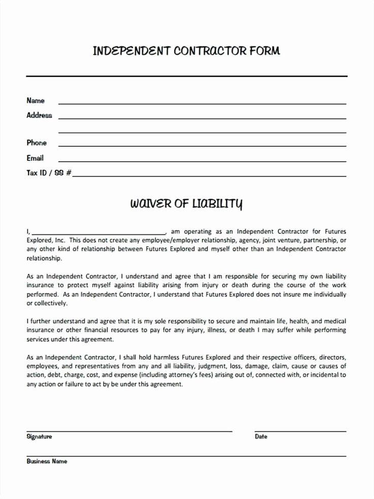 Free Contractor Liability Waiver Form New Template Work Performed